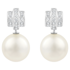 Perpetual Pierced Earrings, White, Rhodium Plating