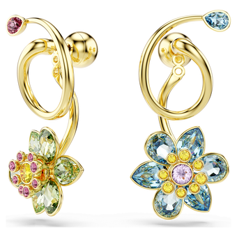 swarovski idyllia drop earrings asymmetrical design mixed cuts flower multicolored gold tone plated