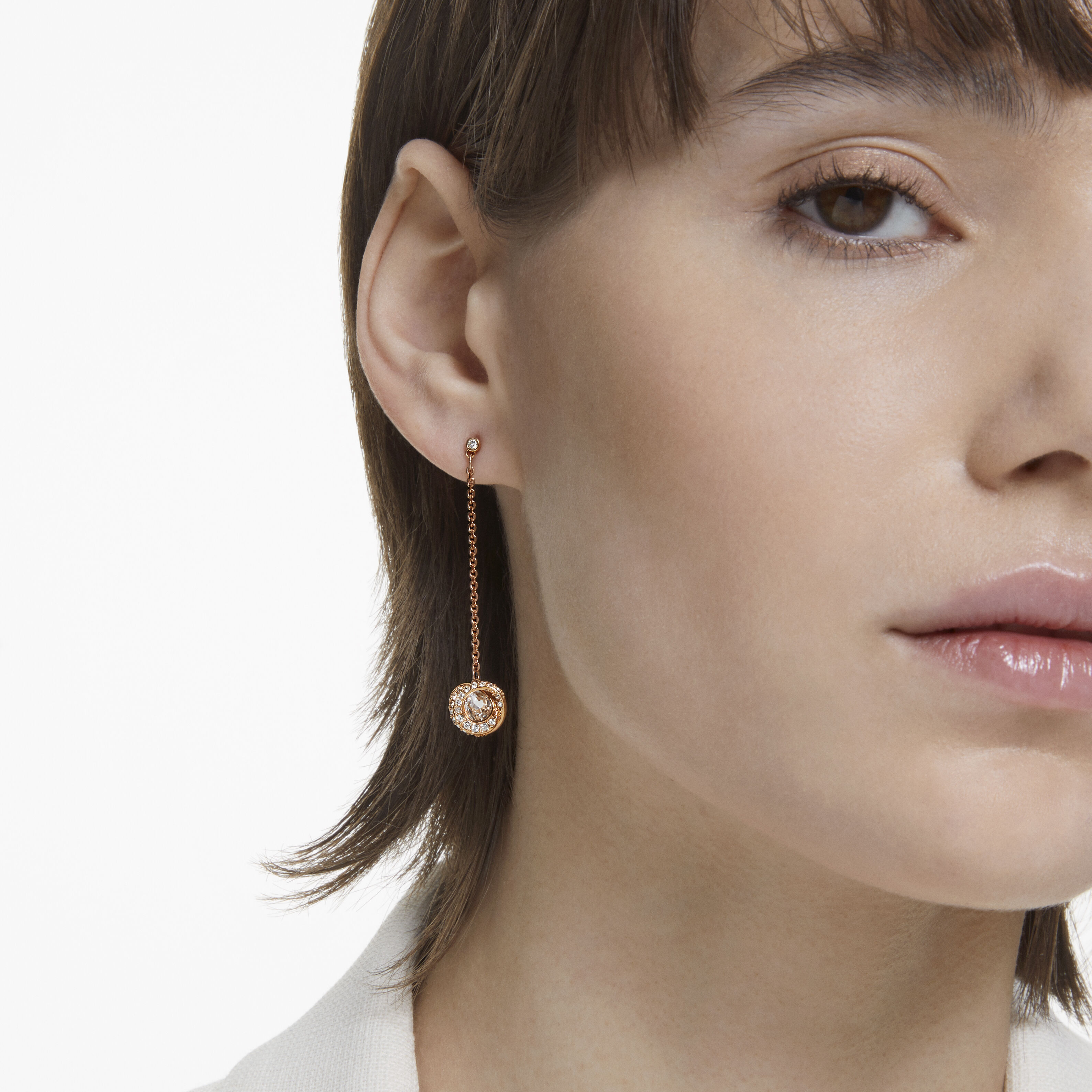Generation drop earrings Long White Rose gold tone plated