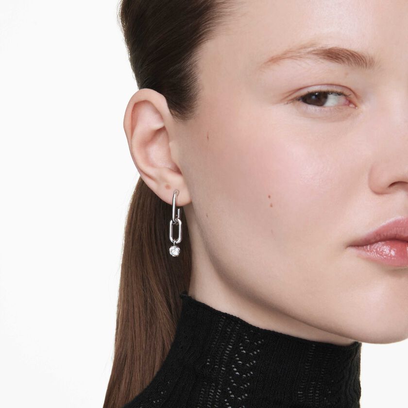 swarovski constella drop earrings  crystal pearl  round cut  white  rhodium plated
