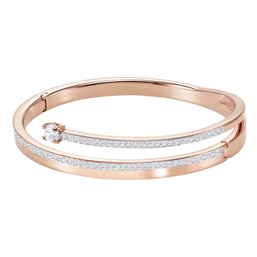 swarovski fresh bangle  round cut  white  rose gold tone plated