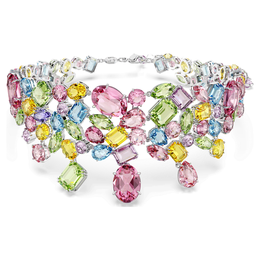 swarovski gema choker  mixed cuts  multicolored  rhodium plated