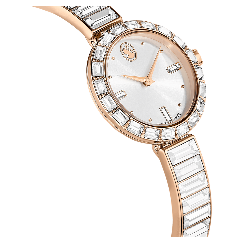 swarovski matrix bangle watch  swiss made  crystal bracelet  white  rose gold tone finish