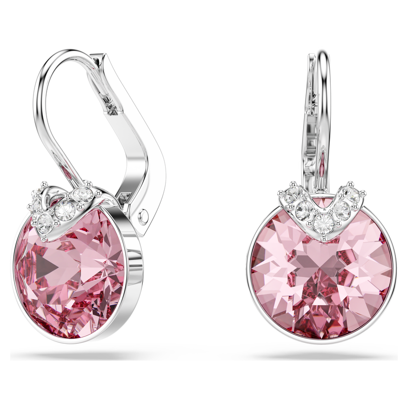 swarovski bella v drop earrings  round cut  pink  rhodium plated