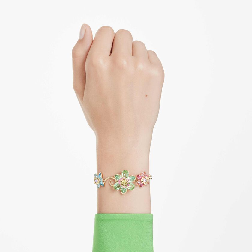 swarovski idyllia bracelet  mixed cuts  flower  multicolored  gold tone plated