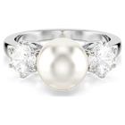 swarovski matrix ring  crystal pearl  round cut  white  rhodium plated