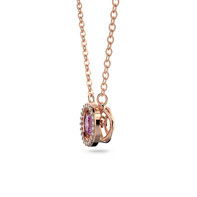 swarovski sparkling dance pendant  round cut  long  purple  rose gold tone plated