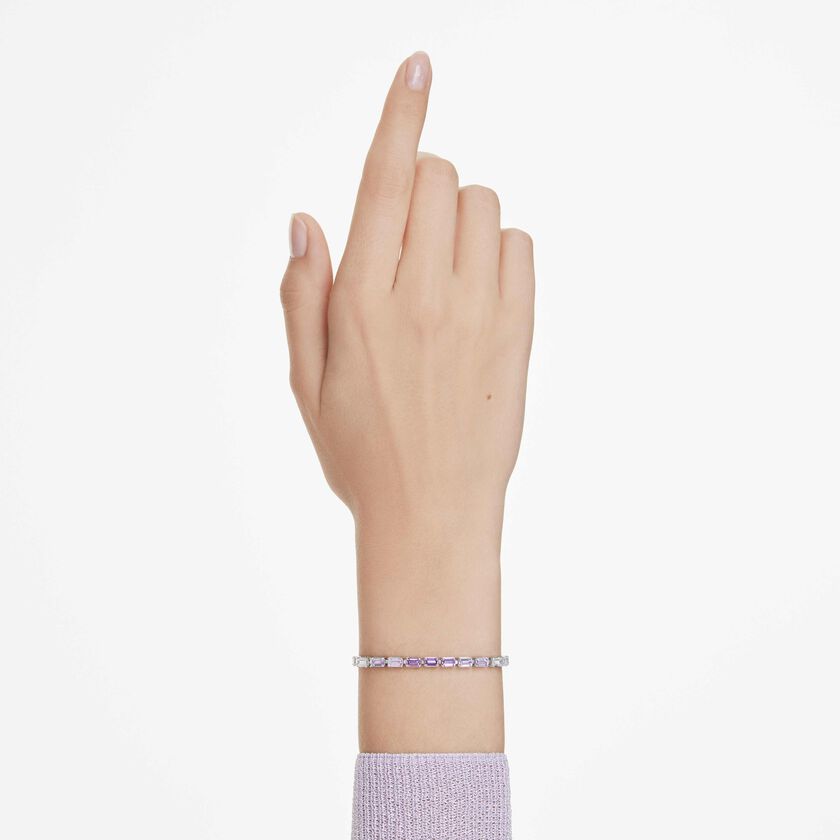 Buy Swarovski Matrix bracelet, Baguette cut, Purple, Rhodium plated