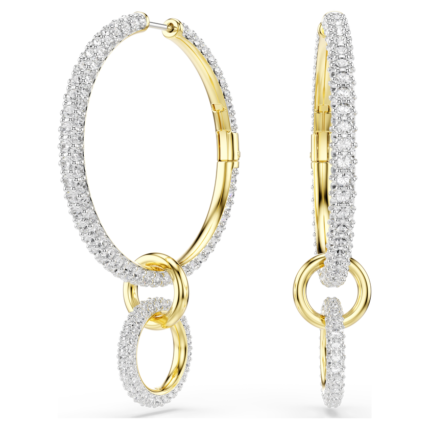swarovski dextera hoop earrings  round cut  white  gold tone plated