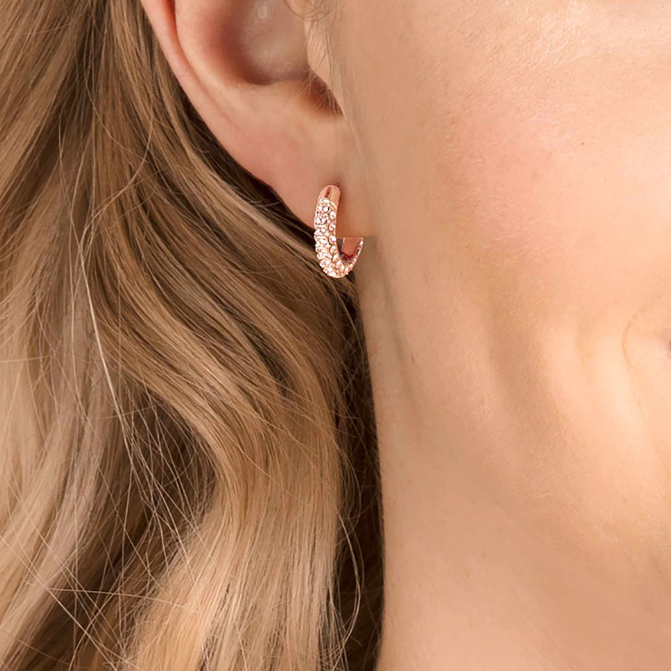 Buy Swarovski Stone hoop earrings Pave Small White Rose gold tone plated