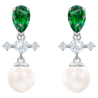 Perfection Drop Pierced Earrings, Green, Rhodium plated