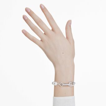 swarovski dextera bracelet  crystal pearl  mixed links  white  rhodium plated