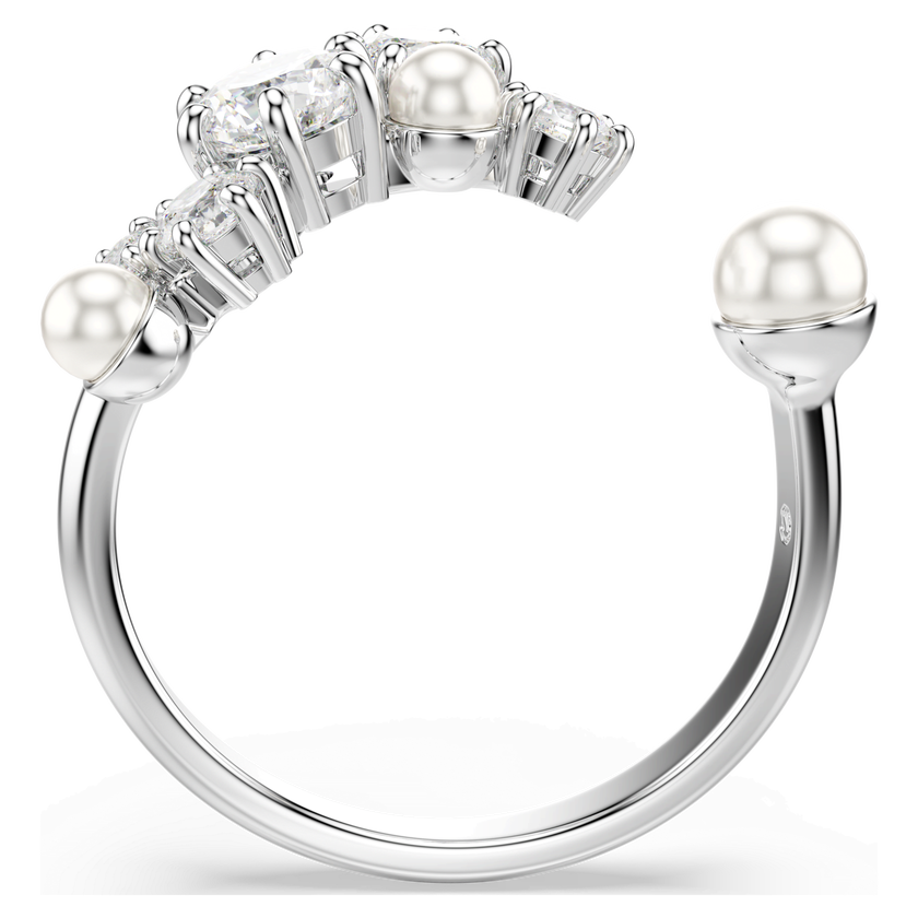 swarovski constella open ring  crystal pearl  round cuts  white  rhodium plated