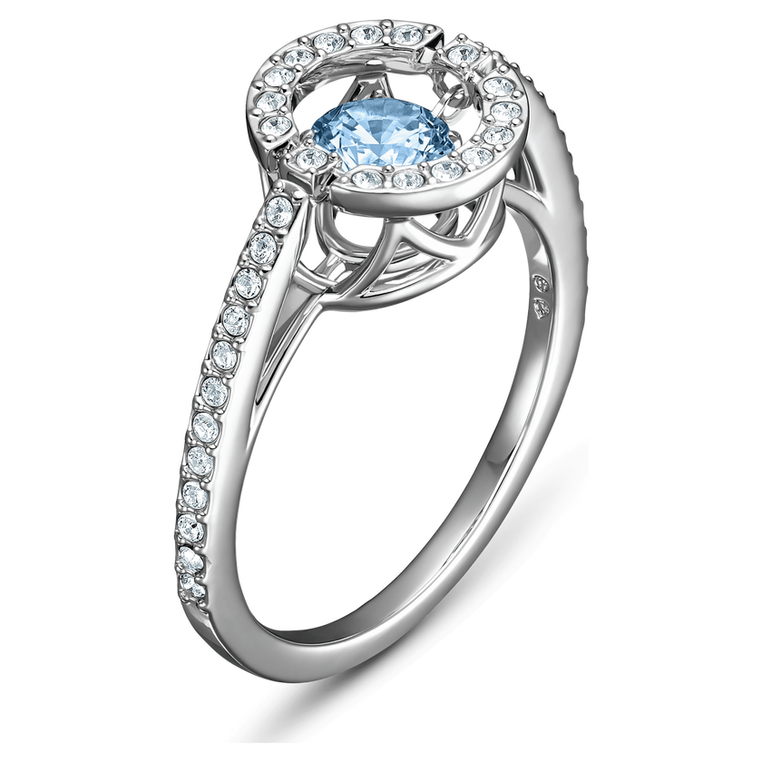 swarovski sparkling dance round ring  aqua  rhodium plated