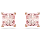 swarovski stilla stud earrings  square cut  pink  18k rose gold finish