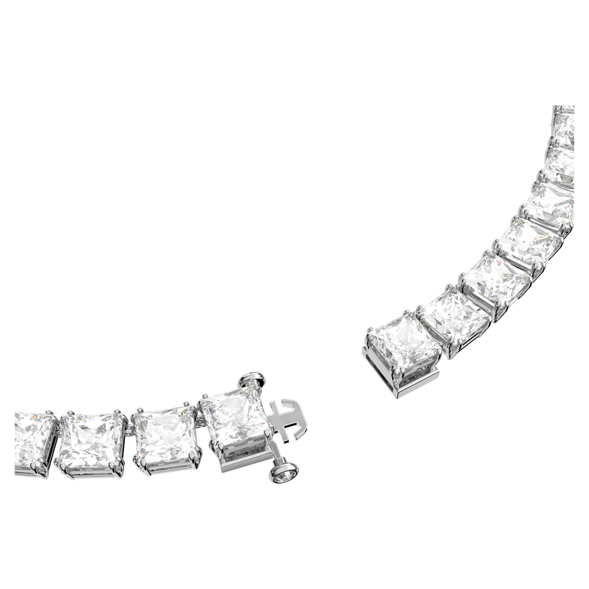 swarovski matrix tennis necklace  square cut  white  rhodium plated