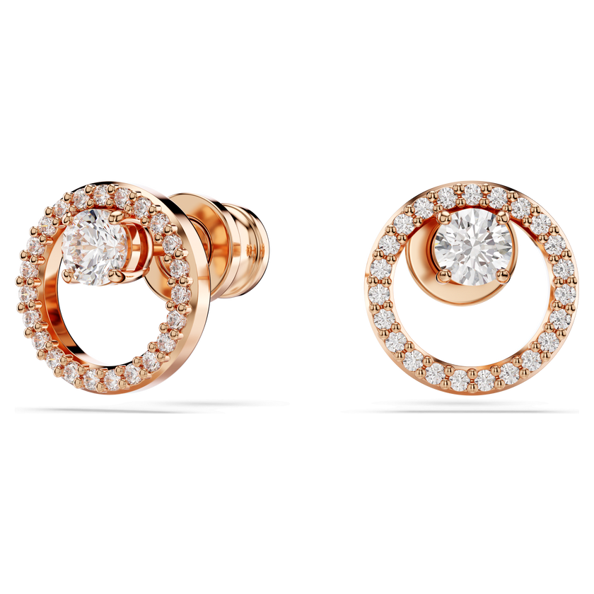 swarovski constella stud earrings  round cut  white  rose gold tone plated