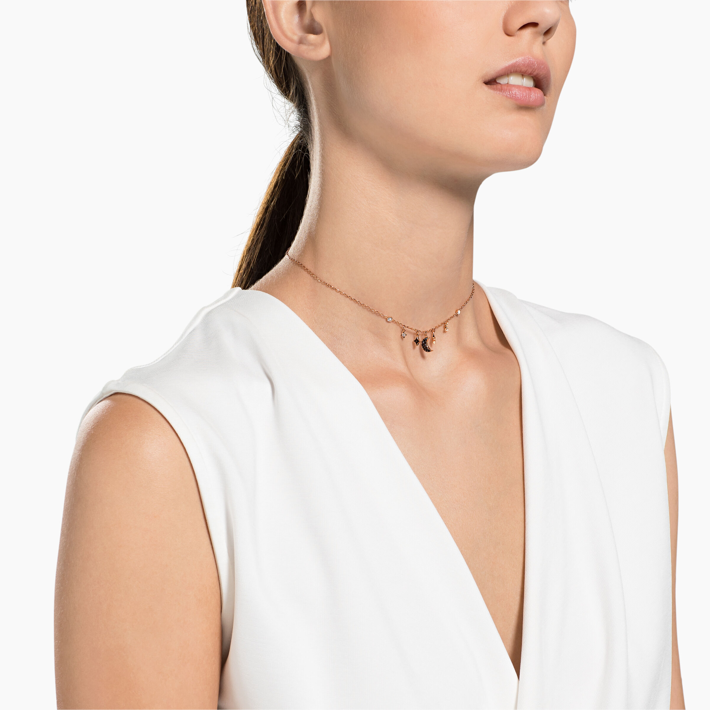 Buy Swarovski Duo Moon Necklace Black Rose Gold Plating