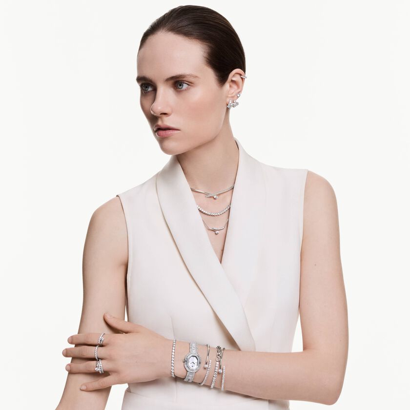 swarovski matrix bracelet  round cut  white  rhodium plated