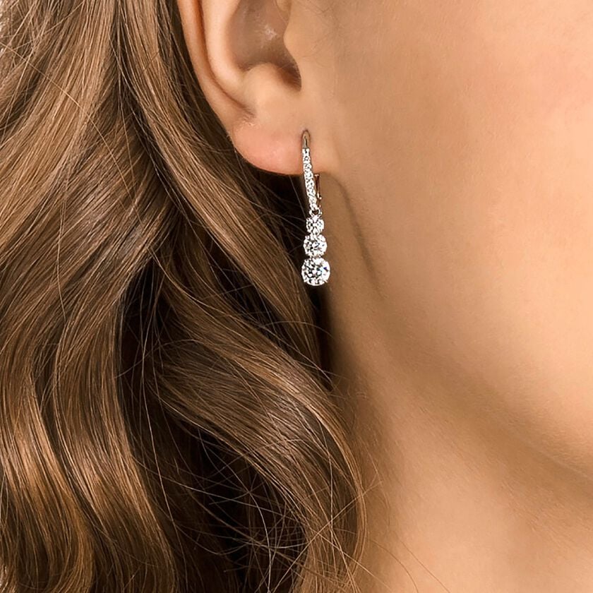 swarovski stilla attract hoop earrings  round cut  white  rhodium plated