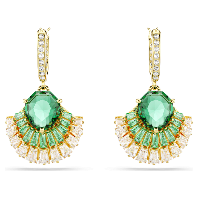 swarovski idyllia drop earrings  mixed cuts  shell  green  gold tone plated