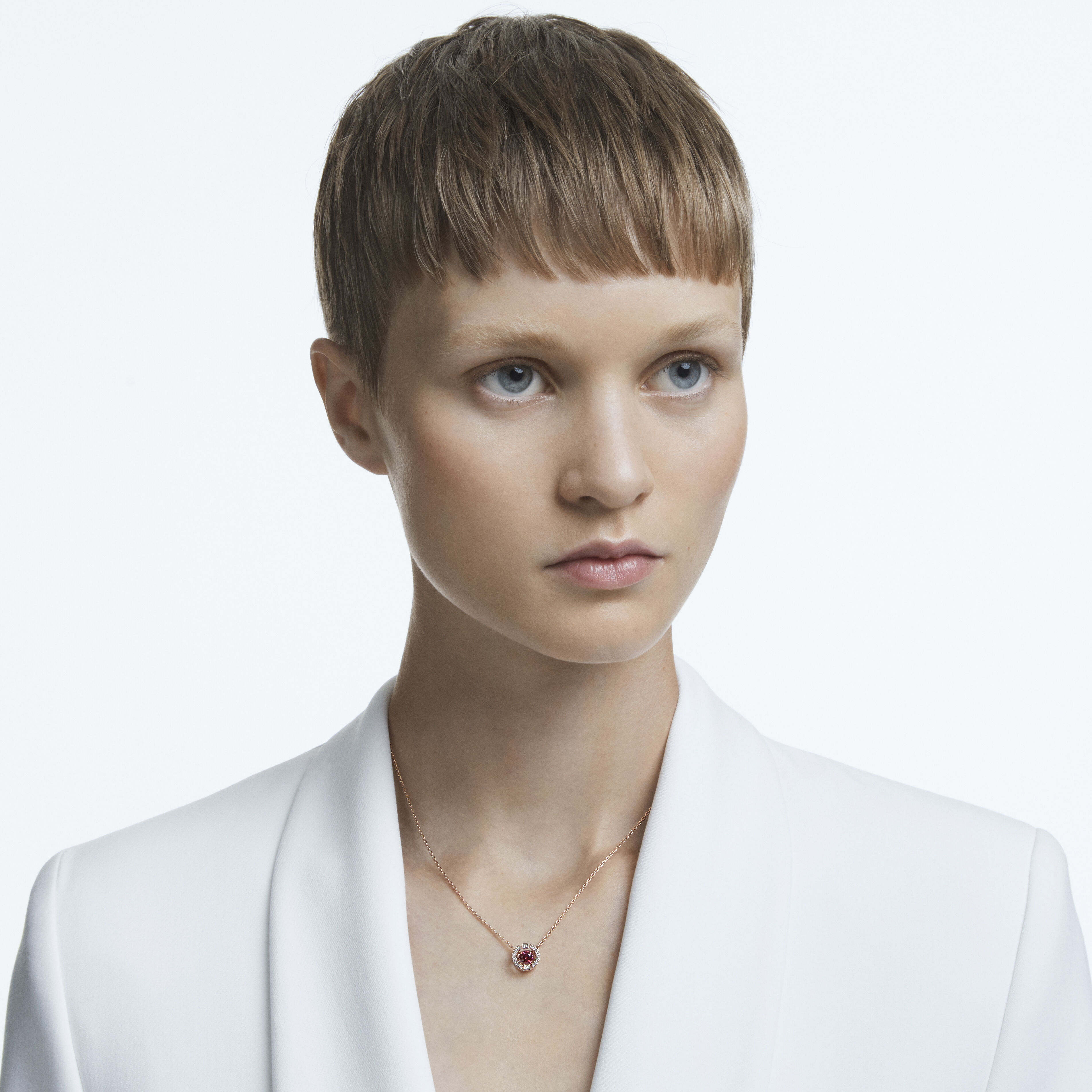 swarovski sparkling dance pendant  round cut  long  purple  rose gold tone plated