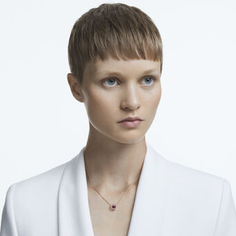 swarovski sparkling dance pendant  round cut  long  purple  rose gold tone plated