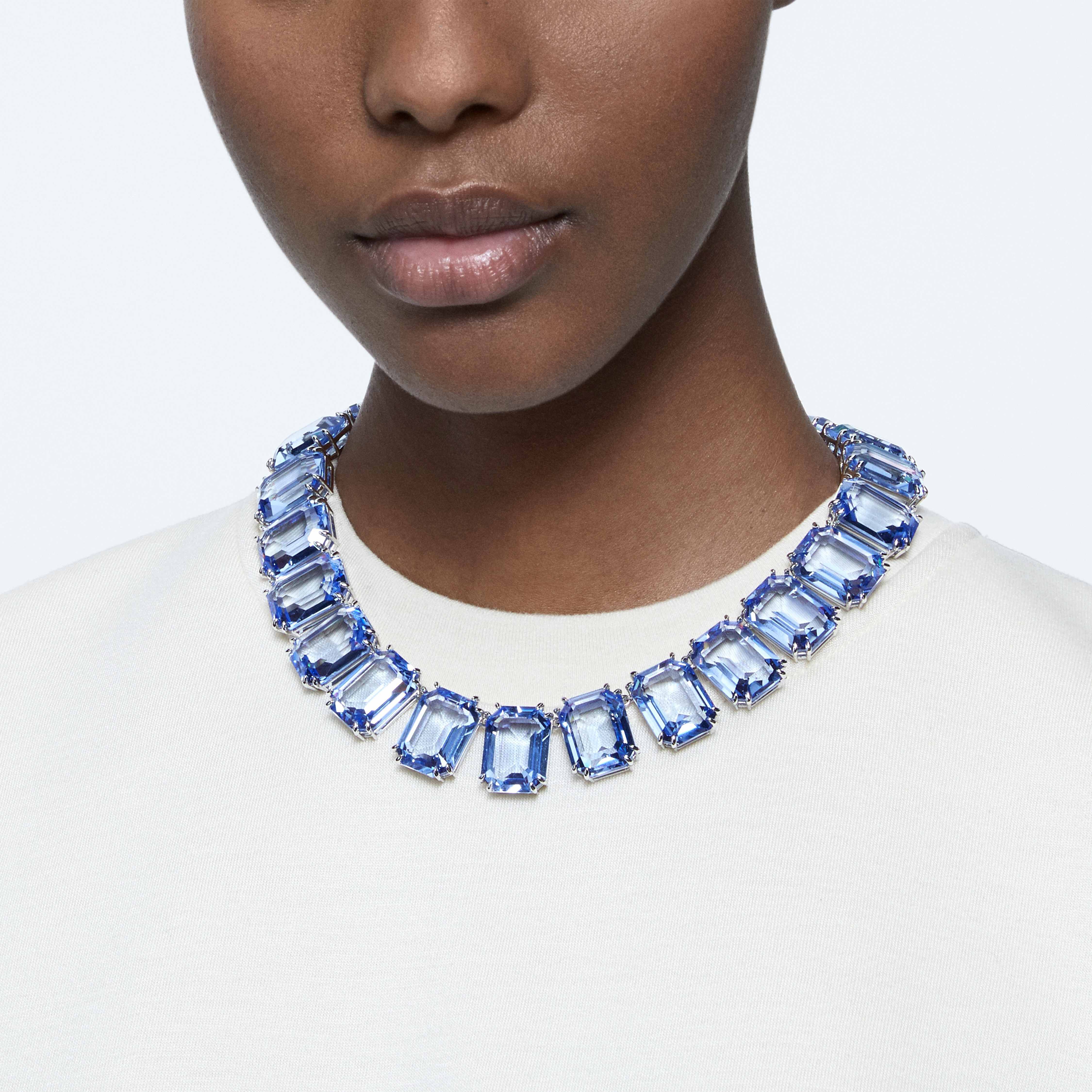 Buy Swarovski Millenia necklace Octagon cut crystals Blue Rhodium plated