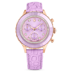 swarovski octea chrono watch swiss made leather strap purple rose gold tone finish