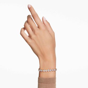 swarovski imber tennis bracelet  round cut  blue  gold tone plated