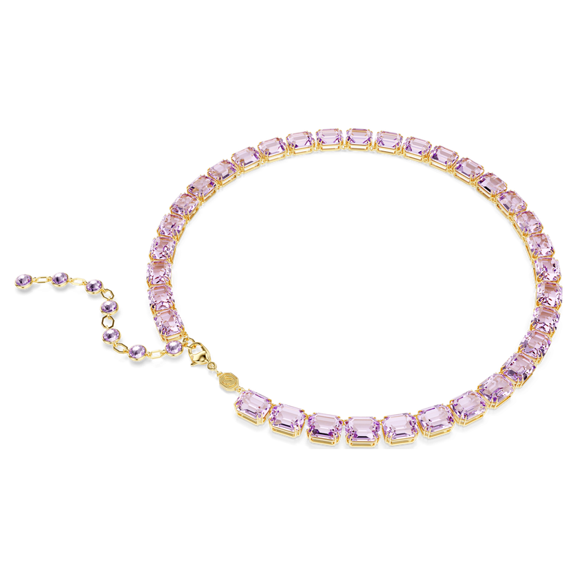 swarovski millenia tennis necklace  octagon cut  purple  gold tone plated