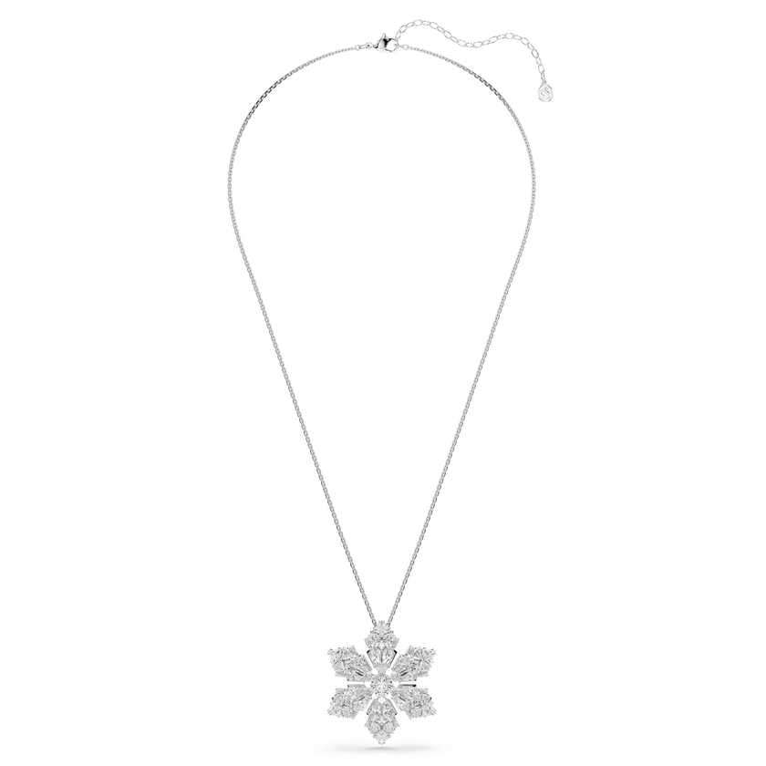swarovski idyllia pendant and brooch  mixed cuts  snowflake  white  rhodium plated