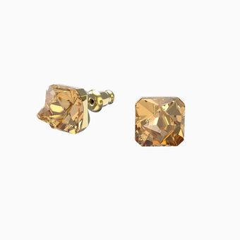 Chroma stud earrings, Pyramid cut crystals, Yellow, Gold-tone plated