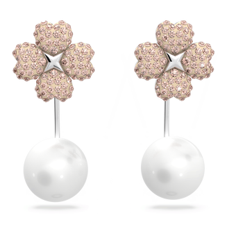 swarovski latisha earring jackets  flower  pink  rhodium plated