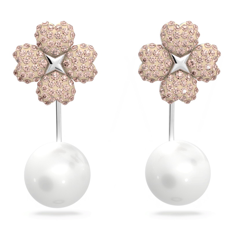 swarovski latisha earring jackets  flower  pink  rhodium plated