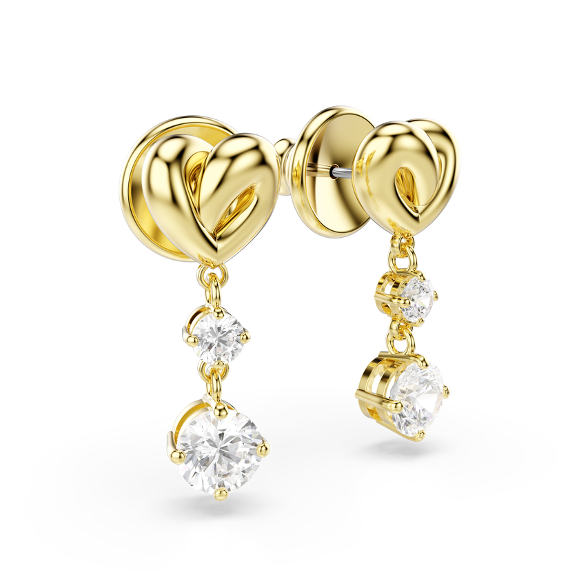 swarovski lifelong drop earrings  round cut  heart  white  gold tone plated