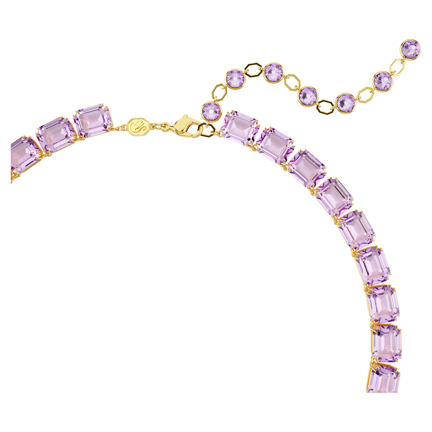 swarovski millenia tennis necklace  octagon cut  purple  gold tone plated