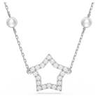 Stella necklace, Crystal pearls, Star, White, Rhodium plated