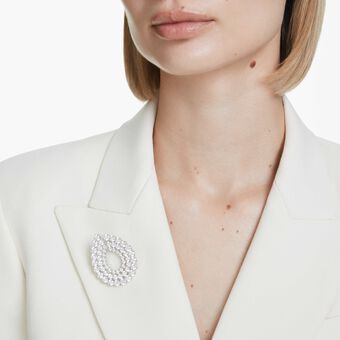 swarovski matrix brooch  round cut  white  rhodium plated