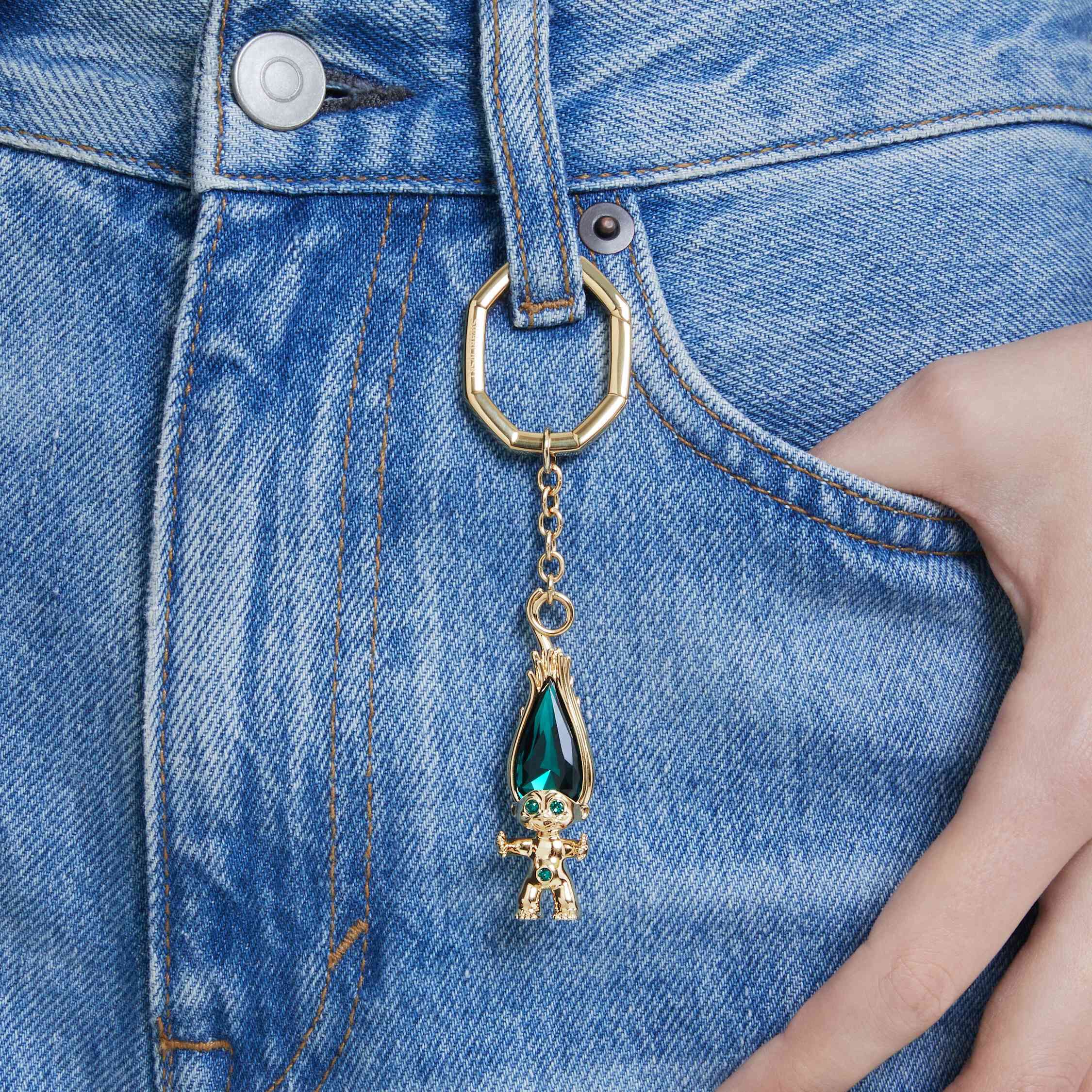 swarovski good luck trolls key ring  troll  green  gold tone plated