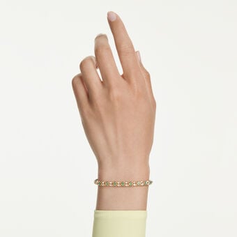 swarovski dextera bracelet  round cut  green  gold tone finish