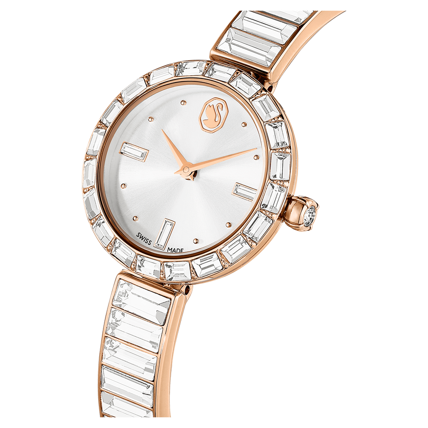 swarovski matrix bangle watch  swiss made  crystal bracelet  white  rose gold tone finish