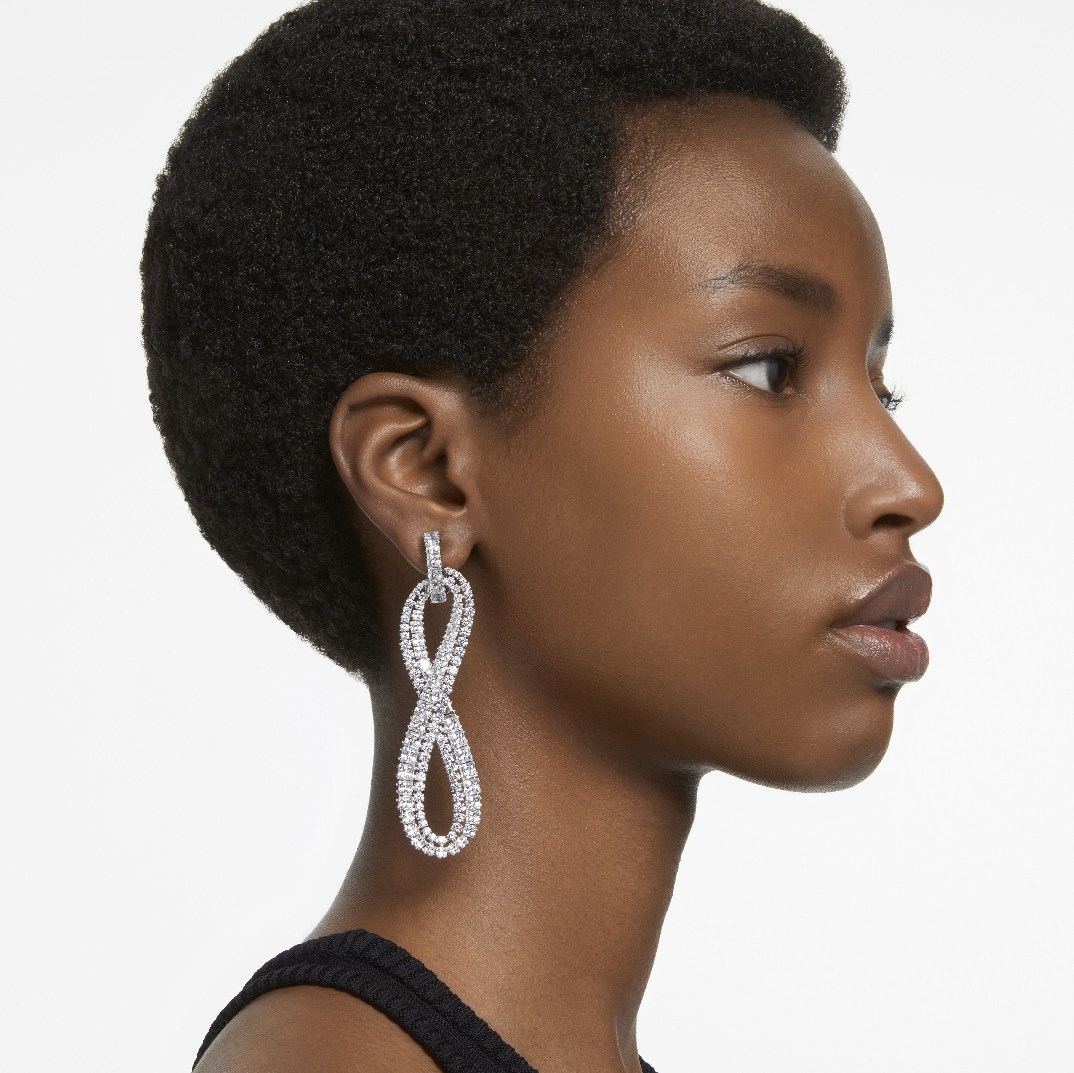 Angelic drop earrings, Round cut, White, Rhodium plated | Swarovski