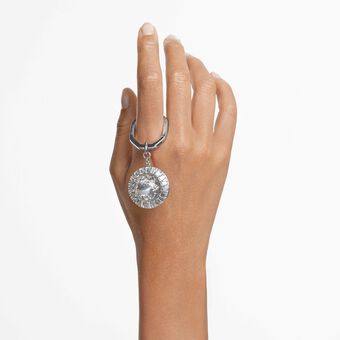 swarovski key ring  round cut  white  rhodium plated