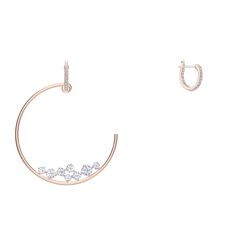 North Hoop Pierced Earrings, White, Rose-gold tone plated
