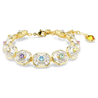 swarovski chroma tennis bracelet  octagon cut  multicolored  gold tone plated