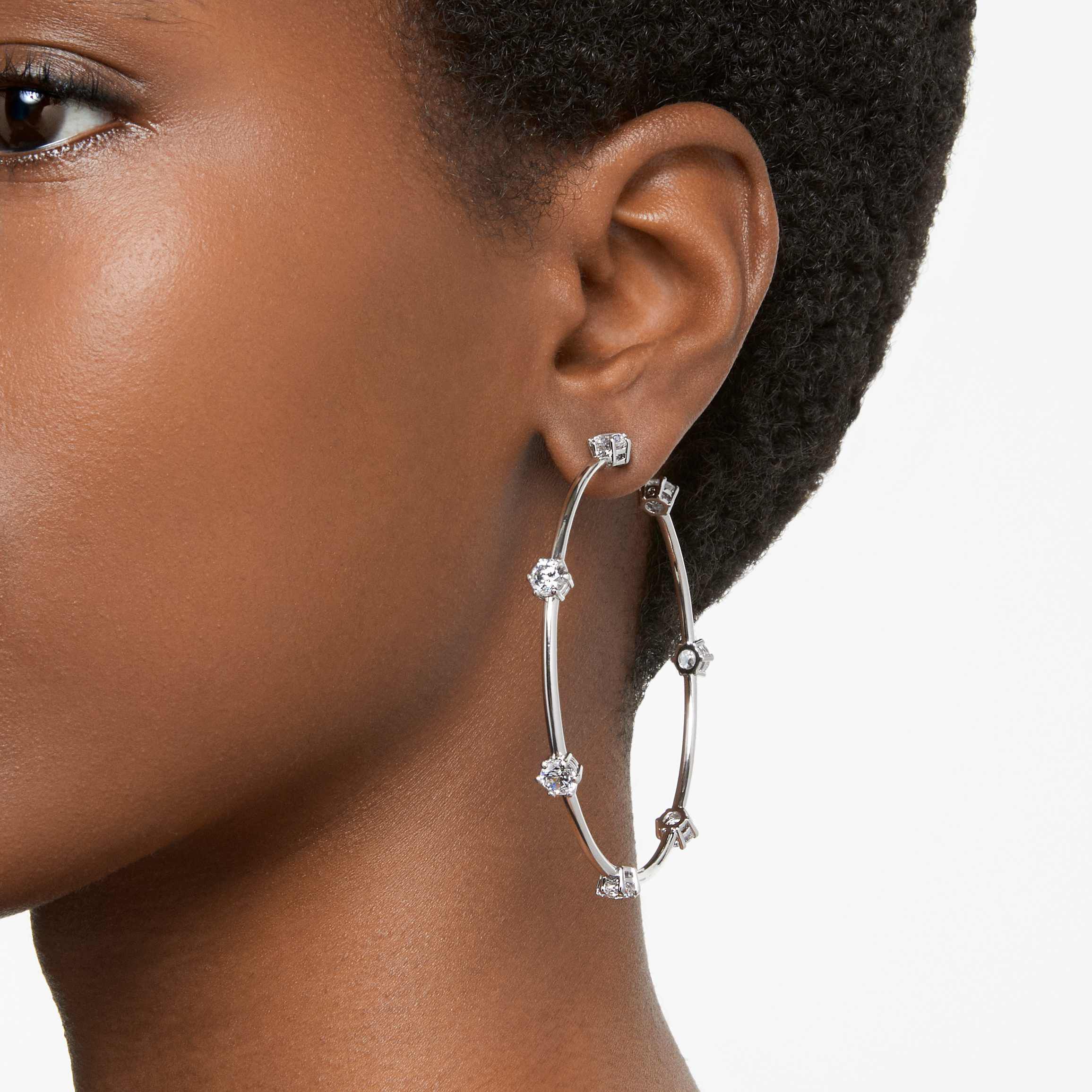 Buy Swarovski Constella hoop earrings Round cut White Rhodium plated