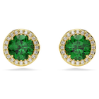 swarovski una stud earrings round cut pav green gold tone plated