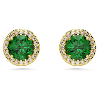 swarovski una stud earrings round cut pav green gold tone plated