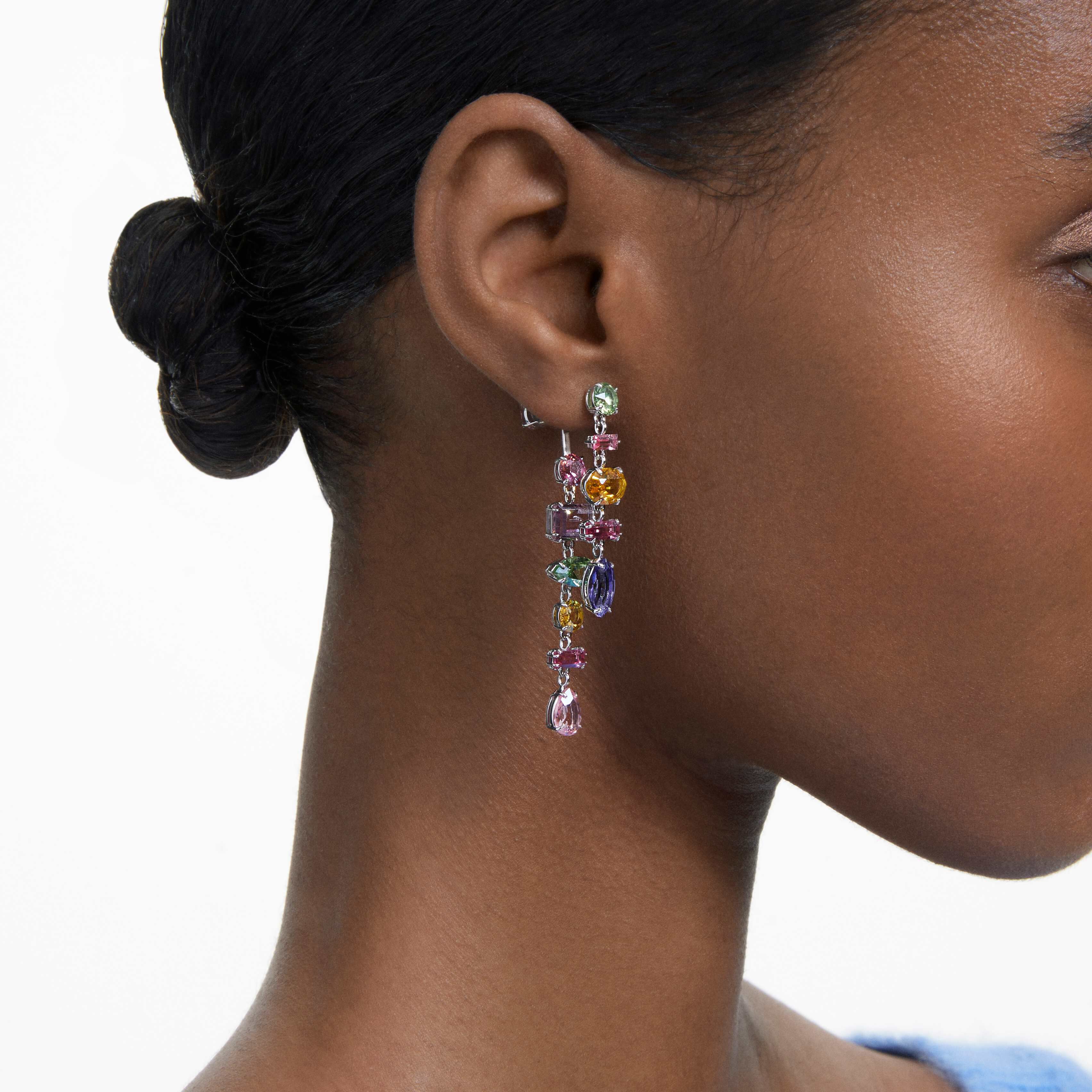 Buy Swarovski Gema drop earrings Multicolored Rhodium plated